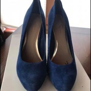 Blue suede pumps